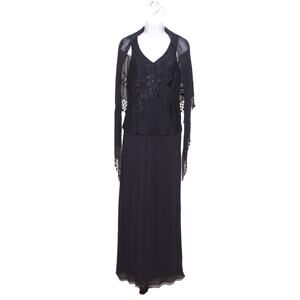 Alex Evenings Silk Blend Formal Evening Maxi Dress Size 8 Black With shawl